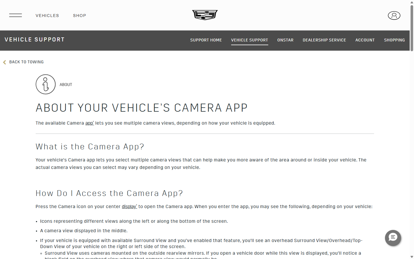 Cadillac US — Camera App · vehicle support · AEM