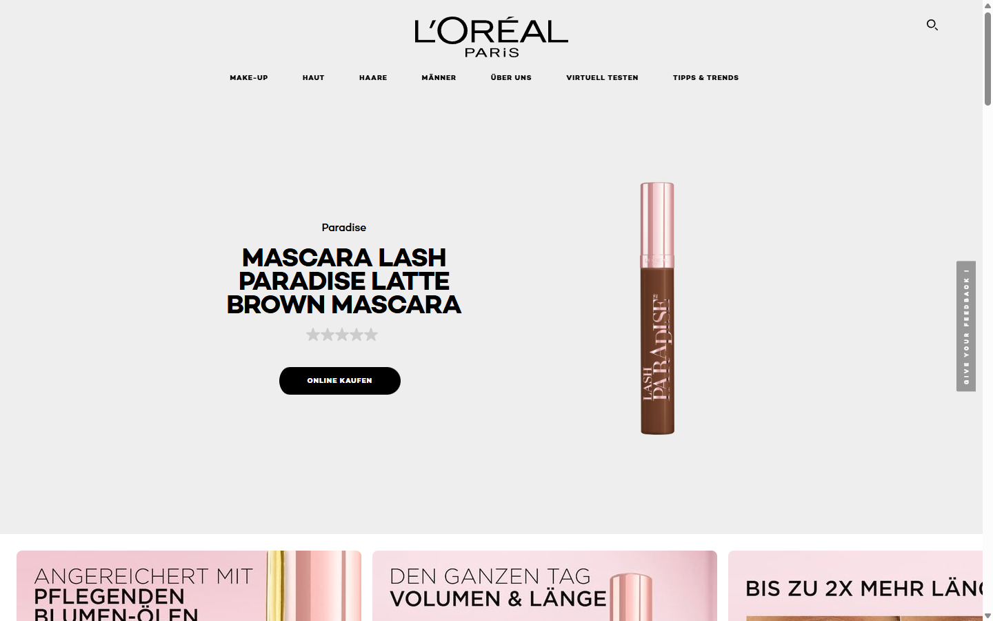 L'Oréal Paris DE — Lash Paradise Latte Brown · product page · Sitecore
